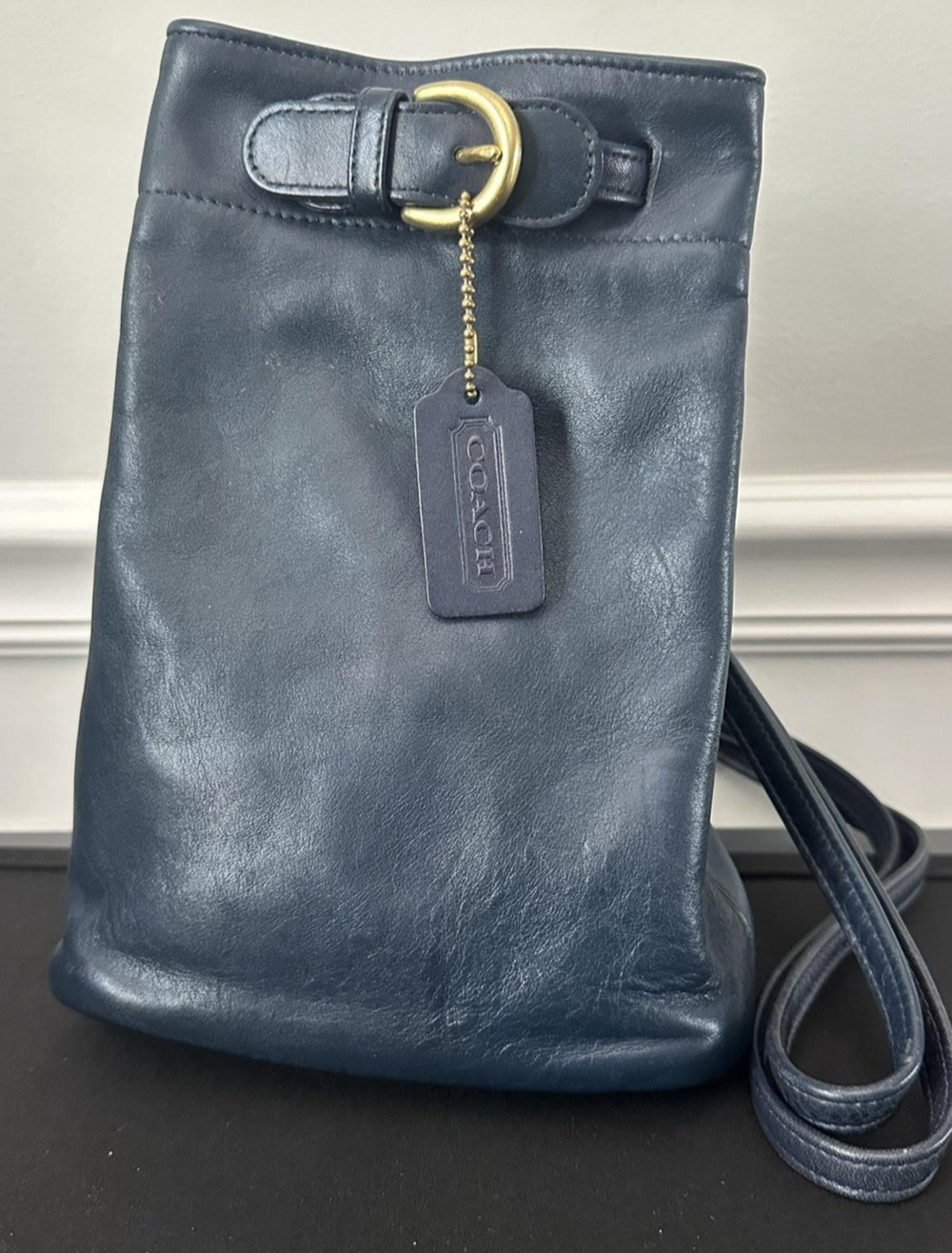 Vintage Coach Crossbody Bag Womens Small Blue Leather Buckle Made USA Purse